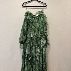 ASOS DESIGN ruffle midi dress with open sleeves and ties (Size 12)